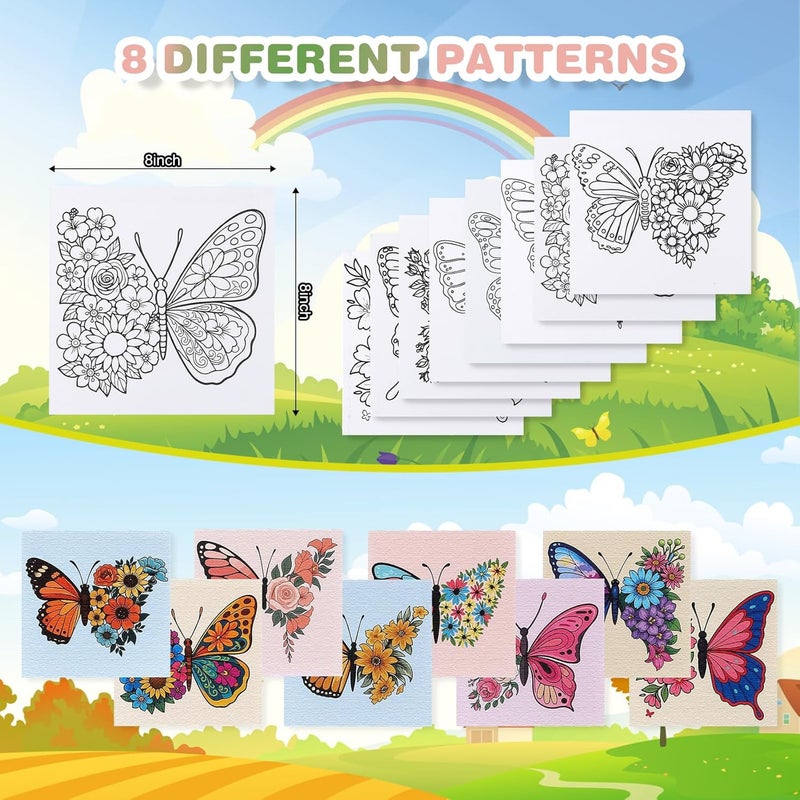 Zynlio 8 Packs 8 * 8in Butterfly Pre Drawn Canvas to Paint,Pre Printed Canvas for Adults, Painting Boards for Beginners, Students, Party Favor (Butterfly) - Image 5